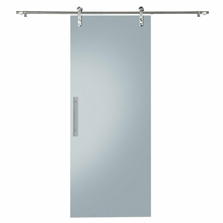 RENIN Glacier Frosted Glass Barn Door with Installation Hardware Kit 37 in. KMGLGCF-37BN